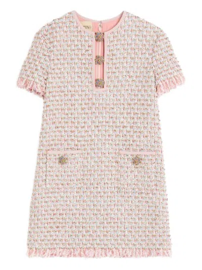 Valentino Womens Multicolor. Embellished Short-sleeves Woven Mini Dress In Pink