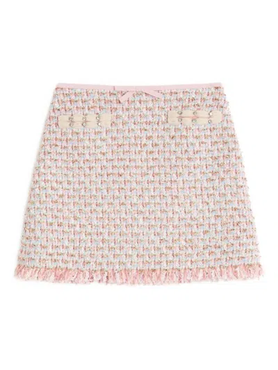 Valentino Tweed Skirt With Embellished Fringe Hem In Pink