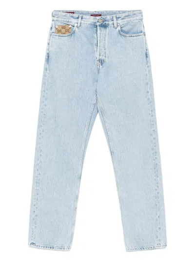 Gucci Washed Denim Pant With Gg Insert In Blue