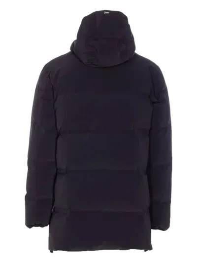 Herno New Impact Long Down Jacket With Hood In Blue