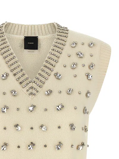 Pinko White Rhinestone Knitted Vest