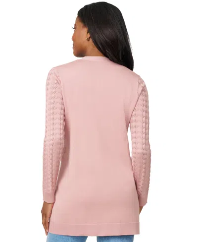 Melissa Paige Petite Pointelle Open-front Cardigan Sweater In Pink