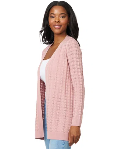 Melissa Paige Petite Pointelle Open-front Cardigan Sweater In Pink