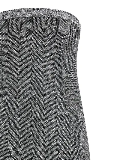 Ermanno Scervino Rhinestone-embellished Midi Dress With Herringbone Pattern In Gray