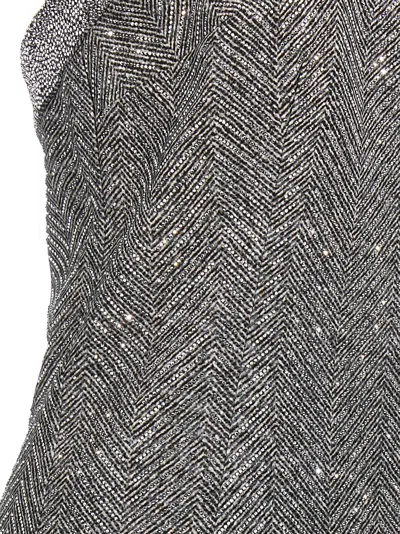 Ermanno Scervino Rhinestone-embellished Midi Dress With Herringbone Pattern In Gray