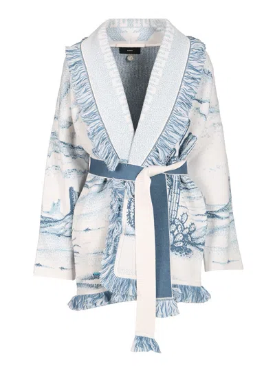 Alanui Silent Rider Cardigan Knitwear Light Blue In White