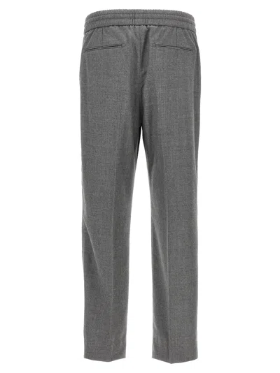 Brioni Elastic Waistband Trousers With Side And Back Pockets In Gray