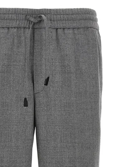 Brioni Elastic Waistband Trousers With Side And Back Pockets In Gray