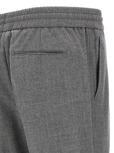 Brioni Elastic Waistband Trousers With Side And Back Pockets In Gray