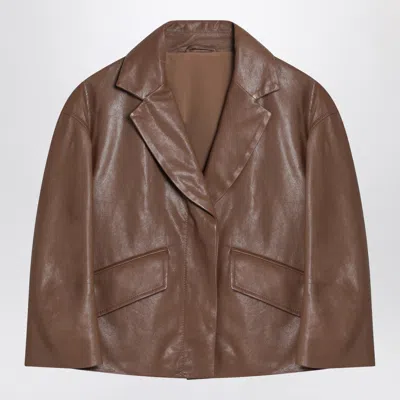 Brunello Cucinelli Cropped Leather Jacket Long Sleeves In Brown