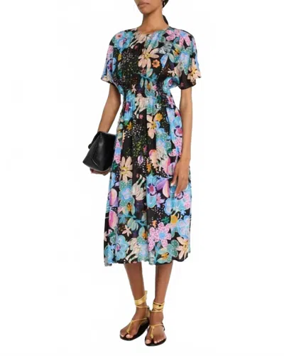 Johnny Was Damaris Floral-print Silk Midi Dress In Blue