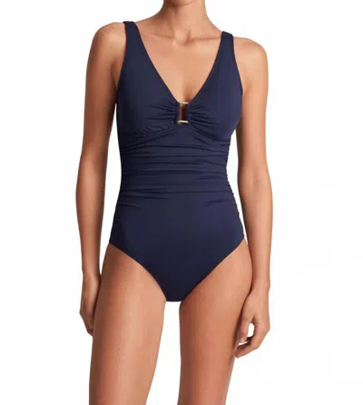 Ralph Lauren Ring Over The Shoulder One Piece Swimsuit In Blue