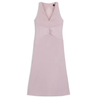 Hugo Boss Crinkle-satin Dress With Gathered Front In Pink