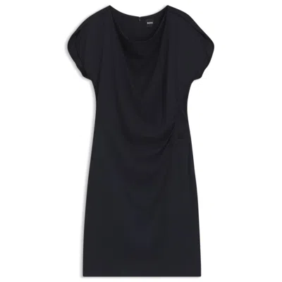 Hugo Boss Drape-neckline Dress With Gathered Detail In Black