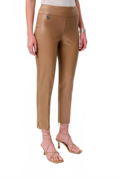 Joseph Ribkoff Pleather Wide Waist Pant In Nutmeg In Brown