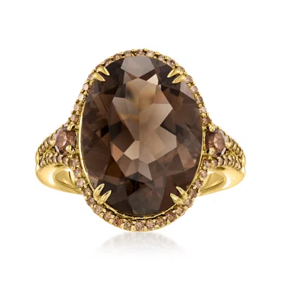 Ross-simons Smoky Quartz Ring With .brown Diamonds In 14kt Yellow Gold