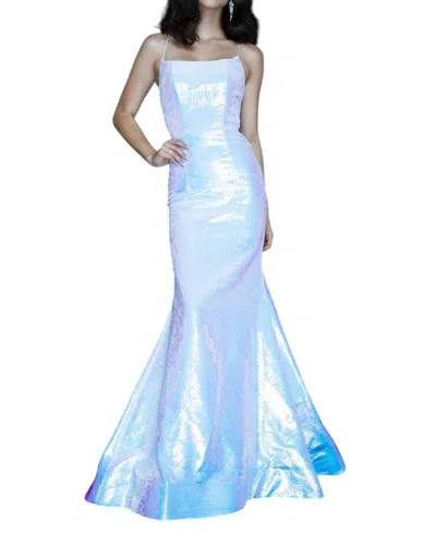 Vienna Prom Iridescent Lace-up Back Mermaid Gown In Light Multi