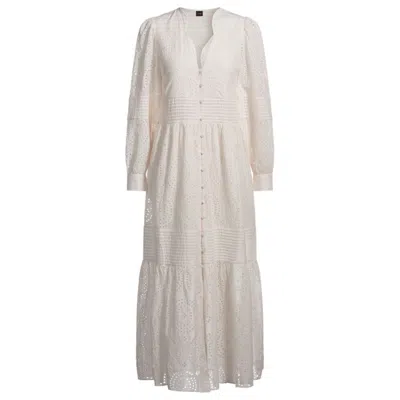Hugo Boss Pleat-detail Dress In Cotton Broderie In White
