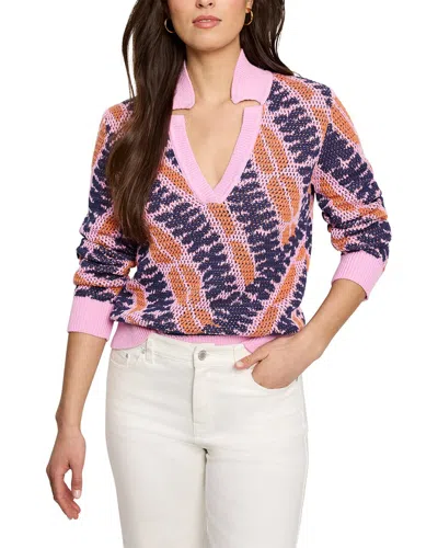 Nic + Zoe Nic+zoe Jacquard Mesh Squiggly Pullover In Purple