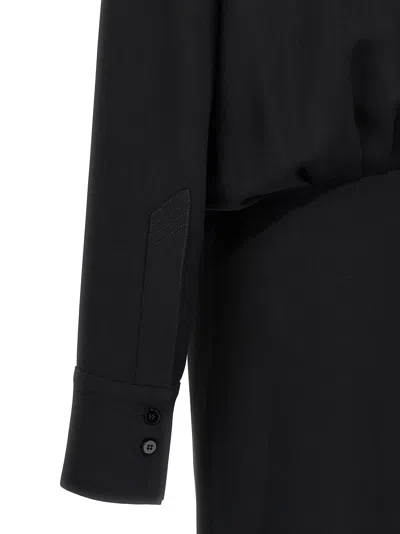 Attico V-neck Slit Midi Dress With Satin Piping In Black