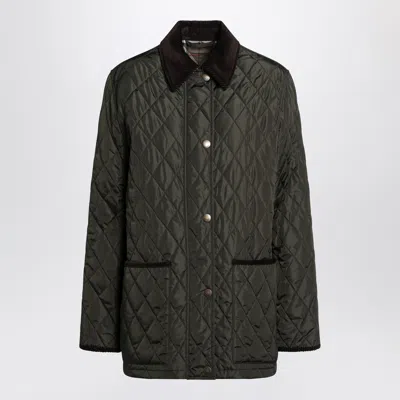 Burberry Quilted Jacket Corduroy Collar Casual In Black