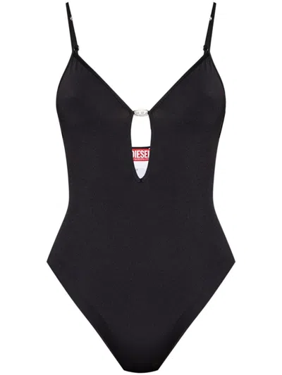 Diesel Logo Jewel Plunge Bodysuit In Black
