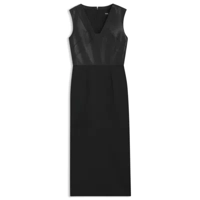 Hugo Boss Virgin-wool Dress With Leather Bodice