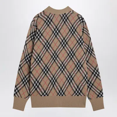 Burberry Wool And Mohair Blend Check Cardigan Women In Brown