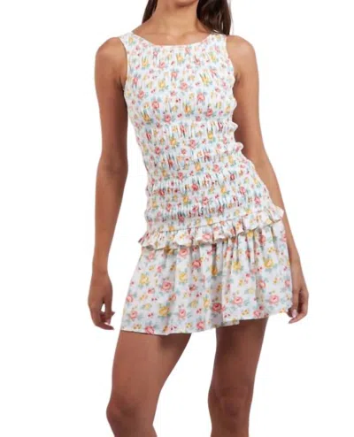 Sky To Moon Smocked Body Ruffle Mini Dress In Red Orange Floral In Multi
