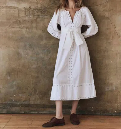 The Great Bodega Midi Dress With Studs In White In White