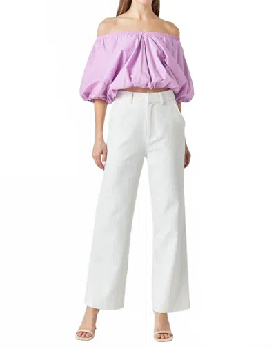 Endless Rose Cropped V-neck Puff Sleeve Top In Lilac In Purple