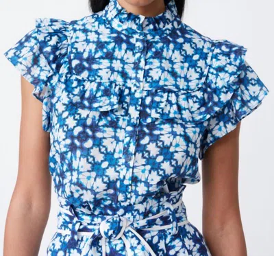 Suncoo Flutter Sleeve Blouse In Blue In Blue