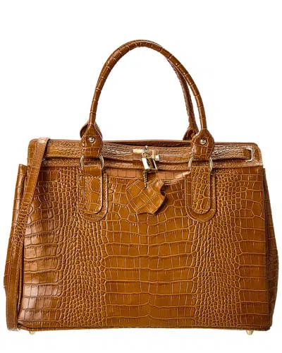 Italian Leather Croc-embossed Top Handle Tote