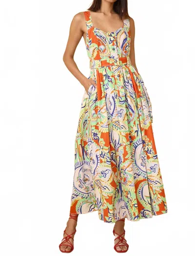 Hunter Cleo Painted Flower Pattern Maxi Dress In Amalfi Tiles In Multi