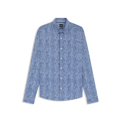 Hugo Boss Slim-fit Shirt In Italian Performance-stretch Fabric In Blue