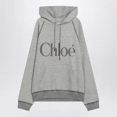 Chloé Hooded Cotton Blend Sweatshirt With Kangaroo Pocket In Gray