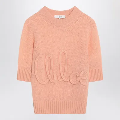 Chloé Wool And Silk Logo-applique Top In Pink
