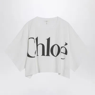 Chloé White Cropped Crewneck T-shirt With Maxi Logo Print On The Front In Cotton Woman In White