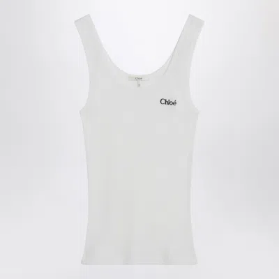 Chloé White Ribbed Tank Top With Logo In White