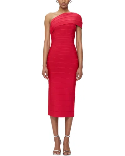 Herve Leger Icon One Shoulder Bandage Midi Dress In Red