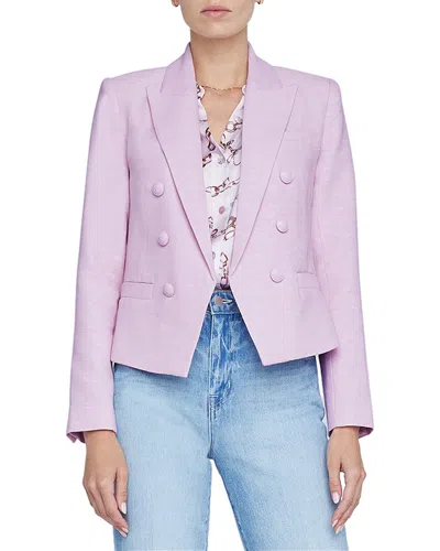 L Agence Brooke Texture Double Breasted Crop Blazer In Purple