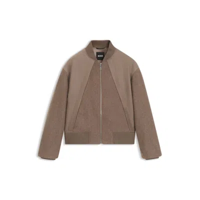 Hugo Boss Bomber Jacket In Mixed Fabrics In Brown