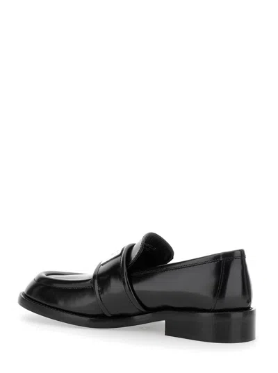 Acne Studios Women Black Loafers With Logo Detail In Patent Leather Woman