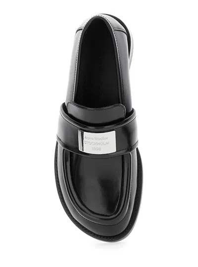 Acne Studios Women Black Loafers With Logo Detail In Patent Leather Woman