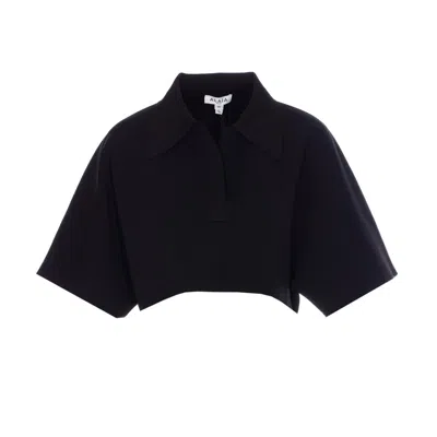 Alaïa Womens Noir Alaia Crop Short-sleeves Knitted Polo Top In Black