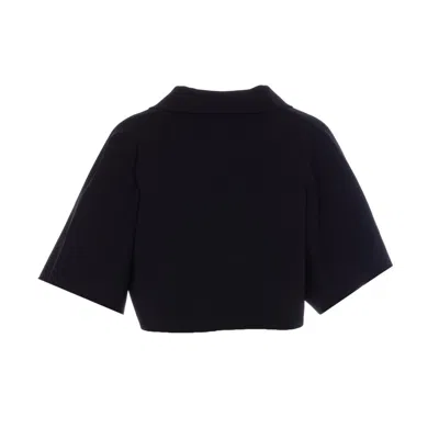 Alaïa Womens Noir Alaia Crop Short-sleeves Knitted Polo Top In Black