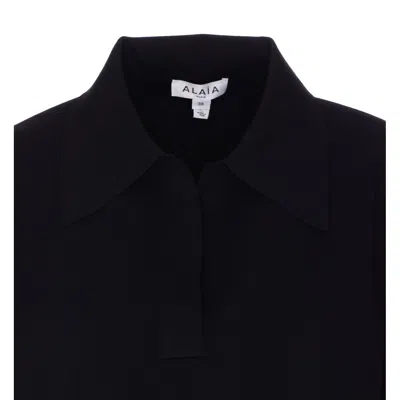 Alaïa Womens Noir Alaia Crop Short-sleeves Knitted Polo Top In Black