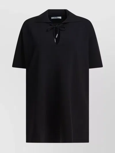 Max Mara Keyhole Short Sleeve Tie Detail Top In Black