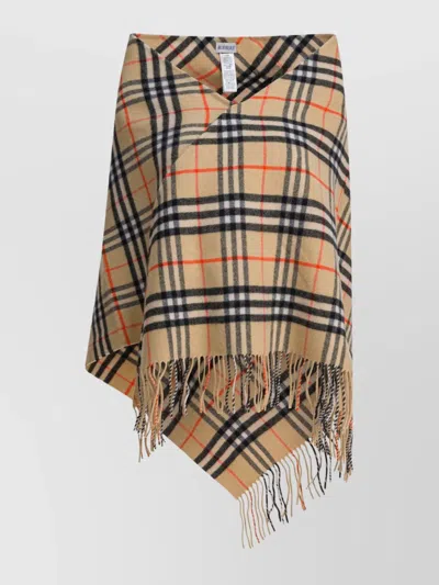 Burberry Asymmetric Checked Bandana Cape Fringe In Multi
