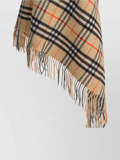 Burberry Asymmetric Checked Bandana Cape Fringe In Multi